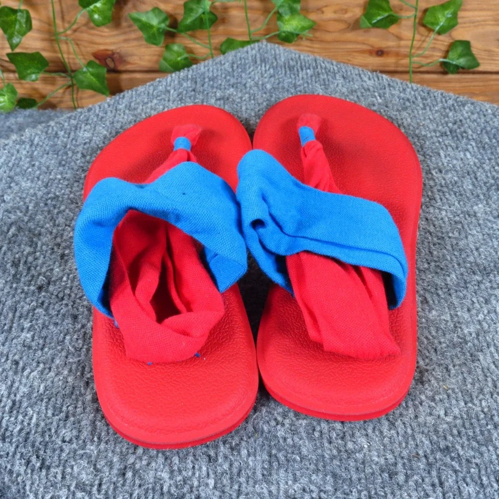 Sanuk Yoga Sling Burst Duo Boys Sandals Size 6-7 Casual Comfort Red Blue Textile